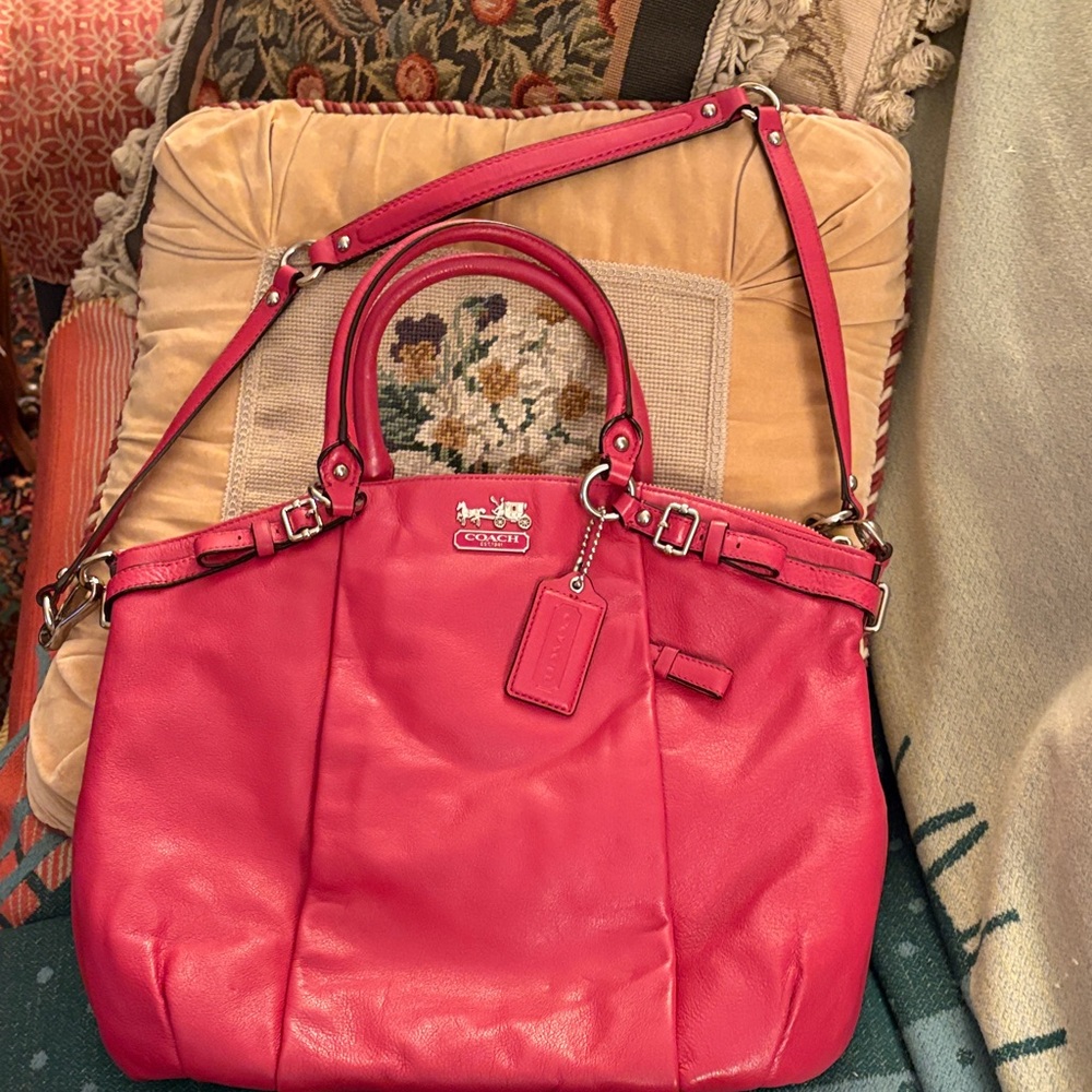 Coach Madison Lindsey Vibrant Pink Leather Shoulder Bag